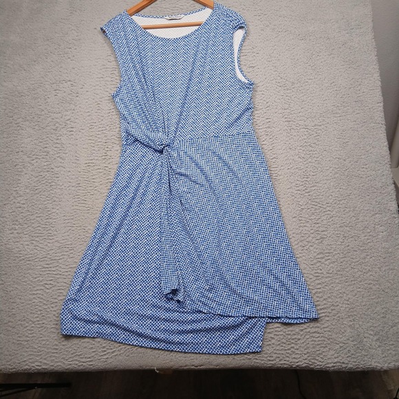 Tommy Bahama Dress Womens Medium Blue Geo Print Twist Front Sleeveless Stretch - Picture 1 of 6